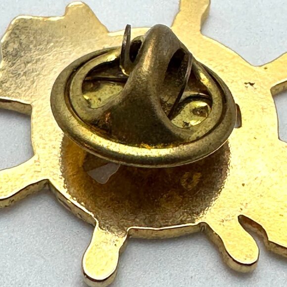Okinawa Souvenir Lapel Pin Map & Ships Wheel Gold Tone Enamel Vtg Collectible - Picture 7 of 7